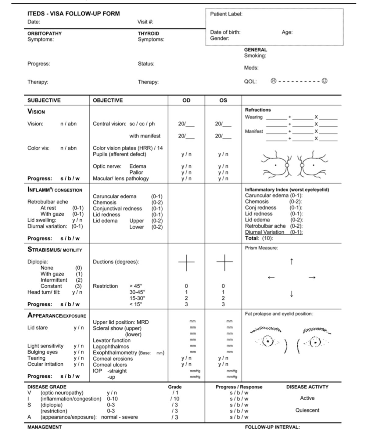 Fig. 5. The VISA classification form allows clinicians to monitor the severity and the activity of TAO. 