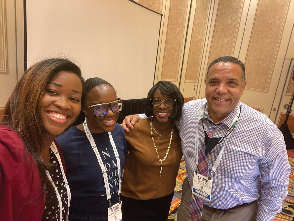 From left to right: Breanne McGhee, OD, trustee at-large, National Optometric Association (NOA); Essence Johnson, OD, region IV trustee, NOA; Sherrol Reynolds, Immediate Past NOA President and Edward Larry Jones, OD, current NOA President.